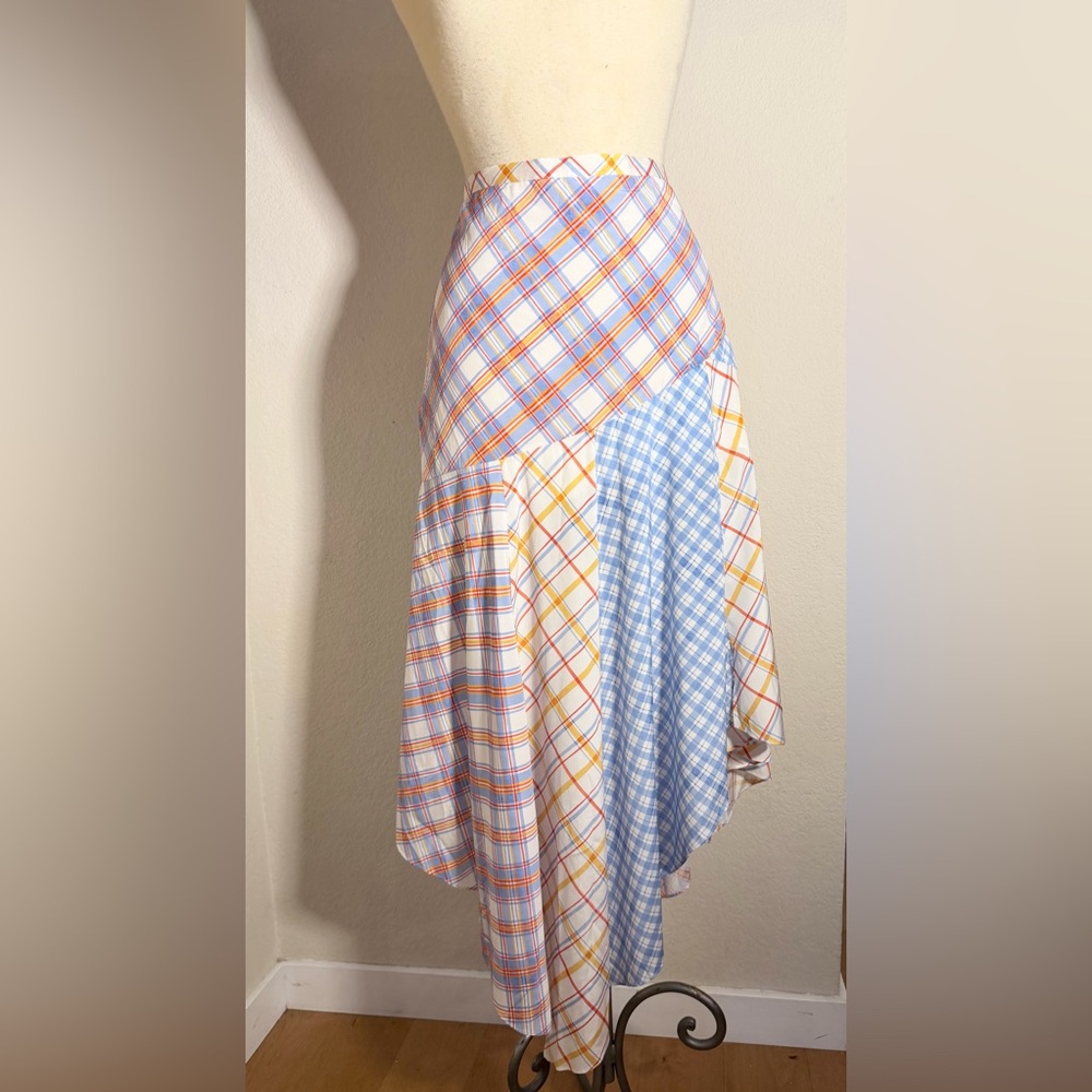 Veronica Beard asymmetrical silk skirt Stellon mixed plaid prints Sz 12. - Picture 2 of 9